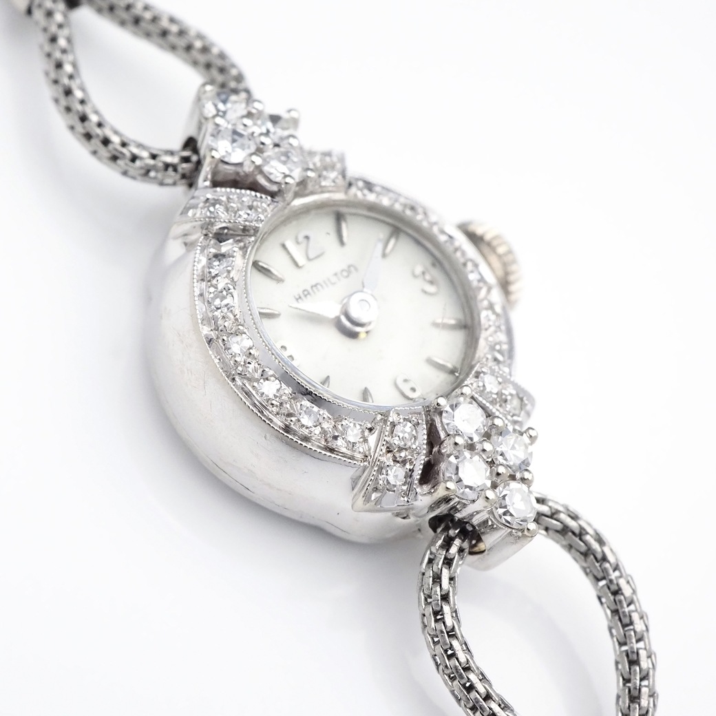 アンティークウォッチ ハミルトン ダイヤモンドベゼル ラウンド WGケース