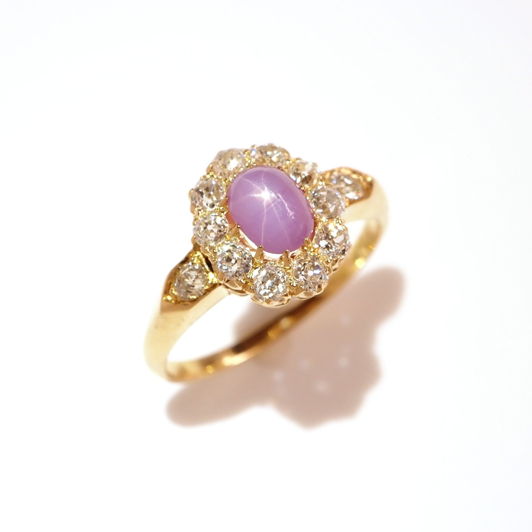 アンティークジュエリー リング スターサファイア ダイヤモンド クラスターリング