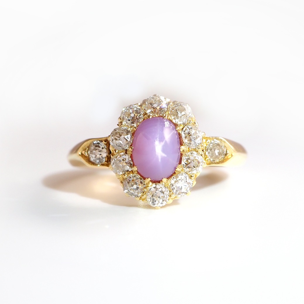 アンティークジュエリー リング スターサファイア ダイヤモンド クラスターリング