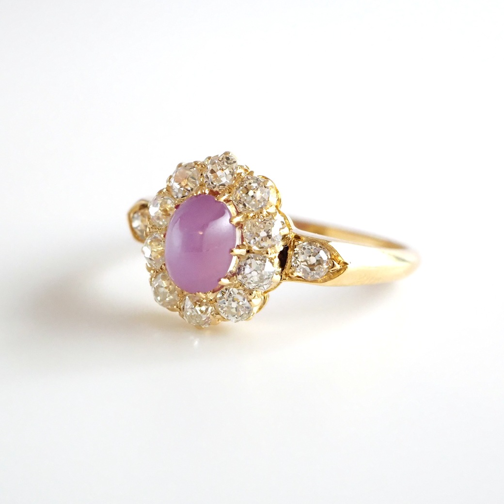 アンティークジュエリー リング スターサファイア ダイヤモンド クラスターリング