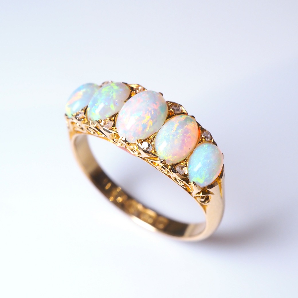 アンティークジュエリー アンティークリング オパール ファイブ