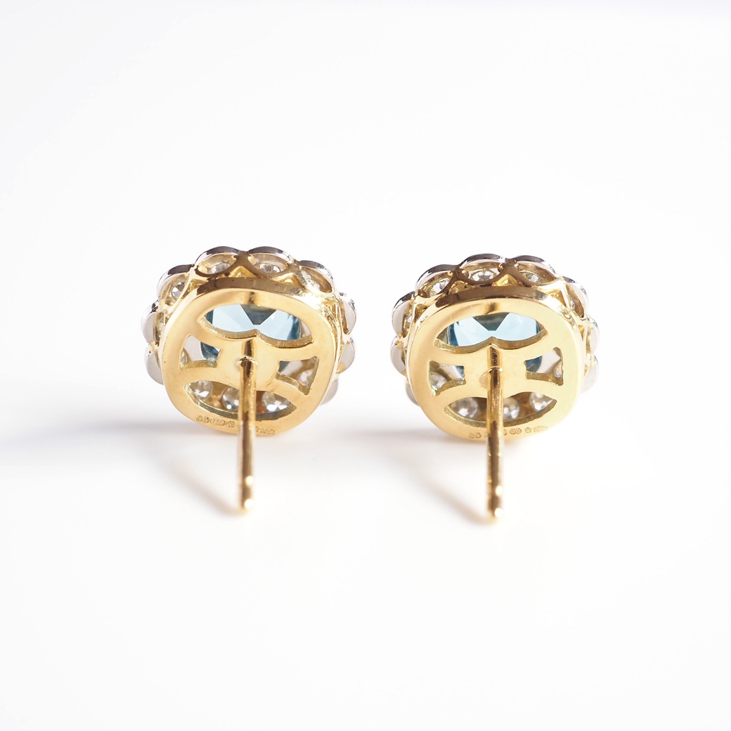 アンティークジュエリー リプロダクション City of London シティオブロンドン アクアマリン ダイヤモンド クラスターピアス