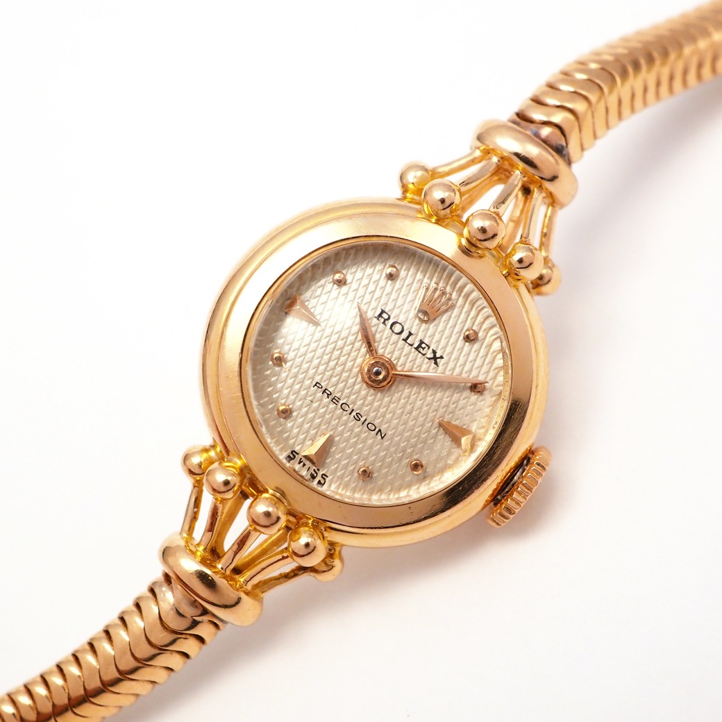 アンティークウォッチ ロレックス 王冠風ラグ装飾 ラウンド ピンクゴールドケース ブレスレット