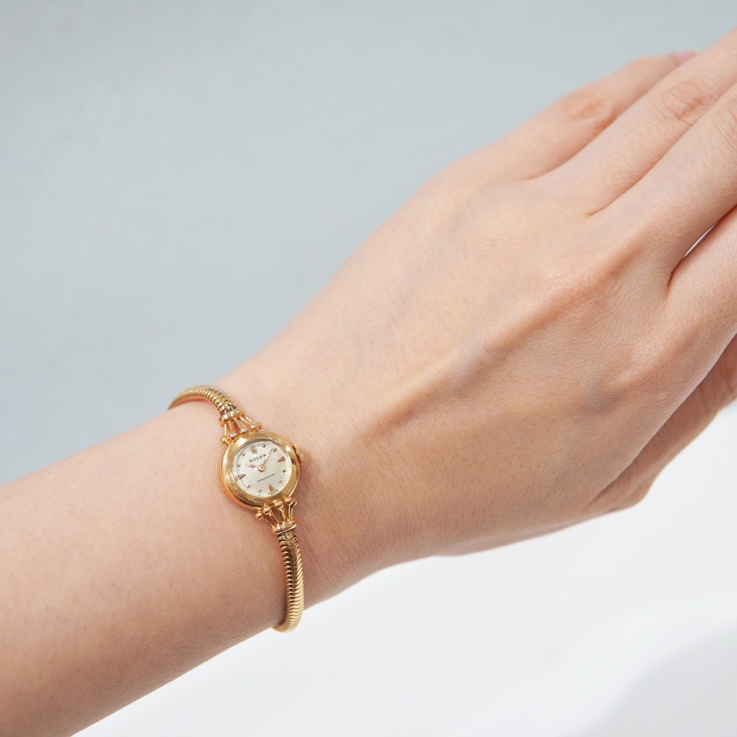 アンティークウォッチ ロレックス 王冠風ラグ装飾 ラウンド ピンクゴールドケース ブレスレット