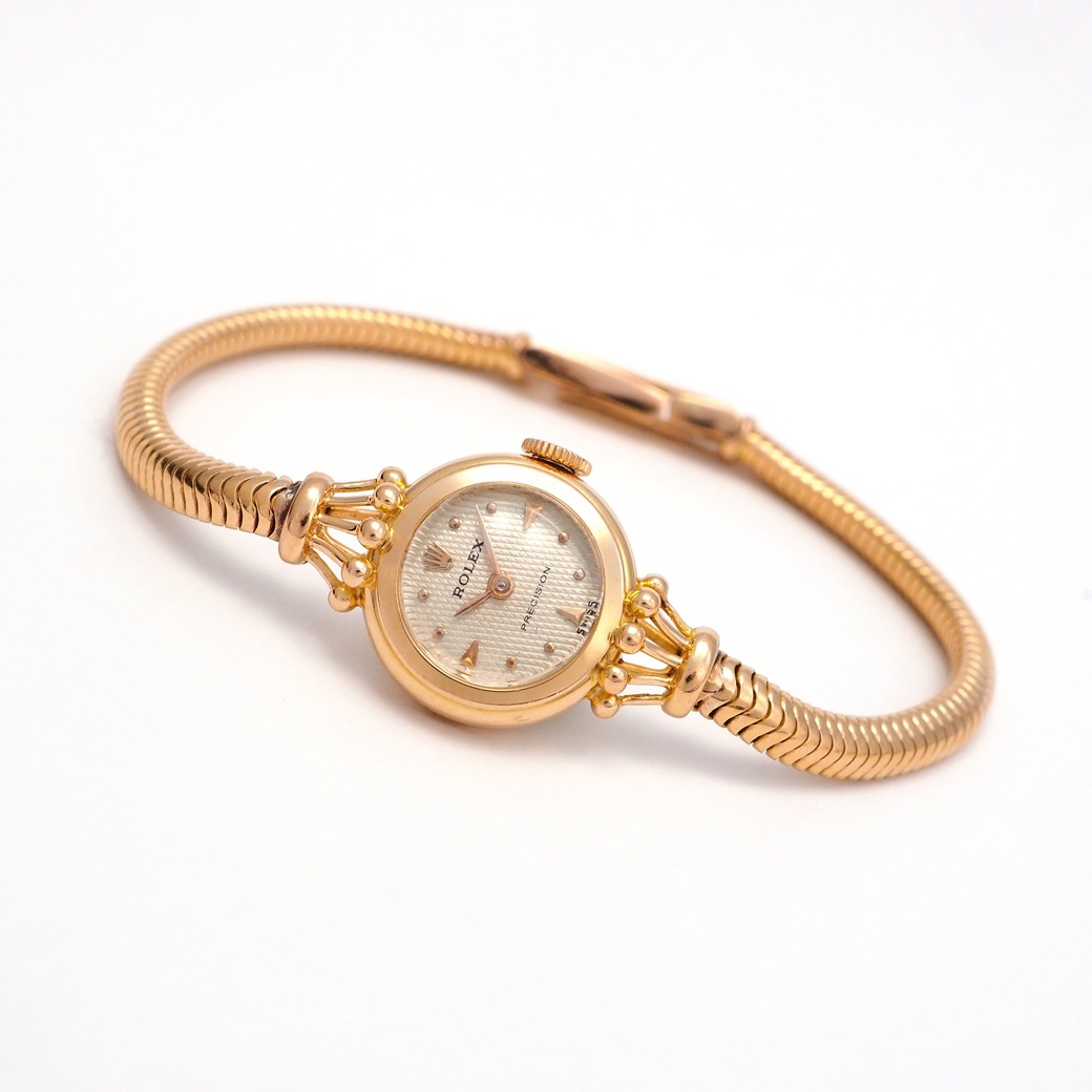 アンティークウォッチ ロレックス 王冠風ラグ装飾 ラウンド ピンクゴールドケース ブレスレット