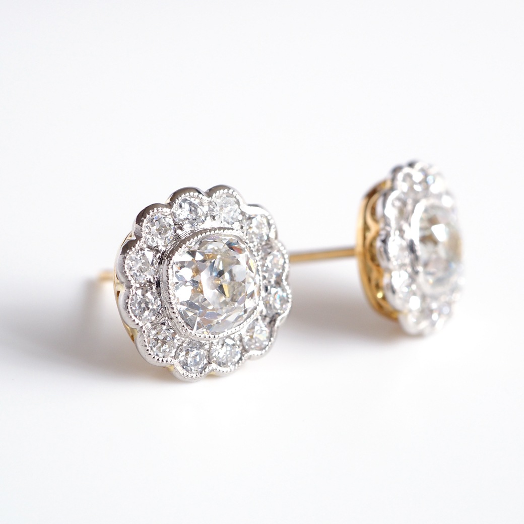 アンティークジュエリー リプロダクション City of London シティオブロンドン オールドマインカット ダイヤモンド クラスターピアス