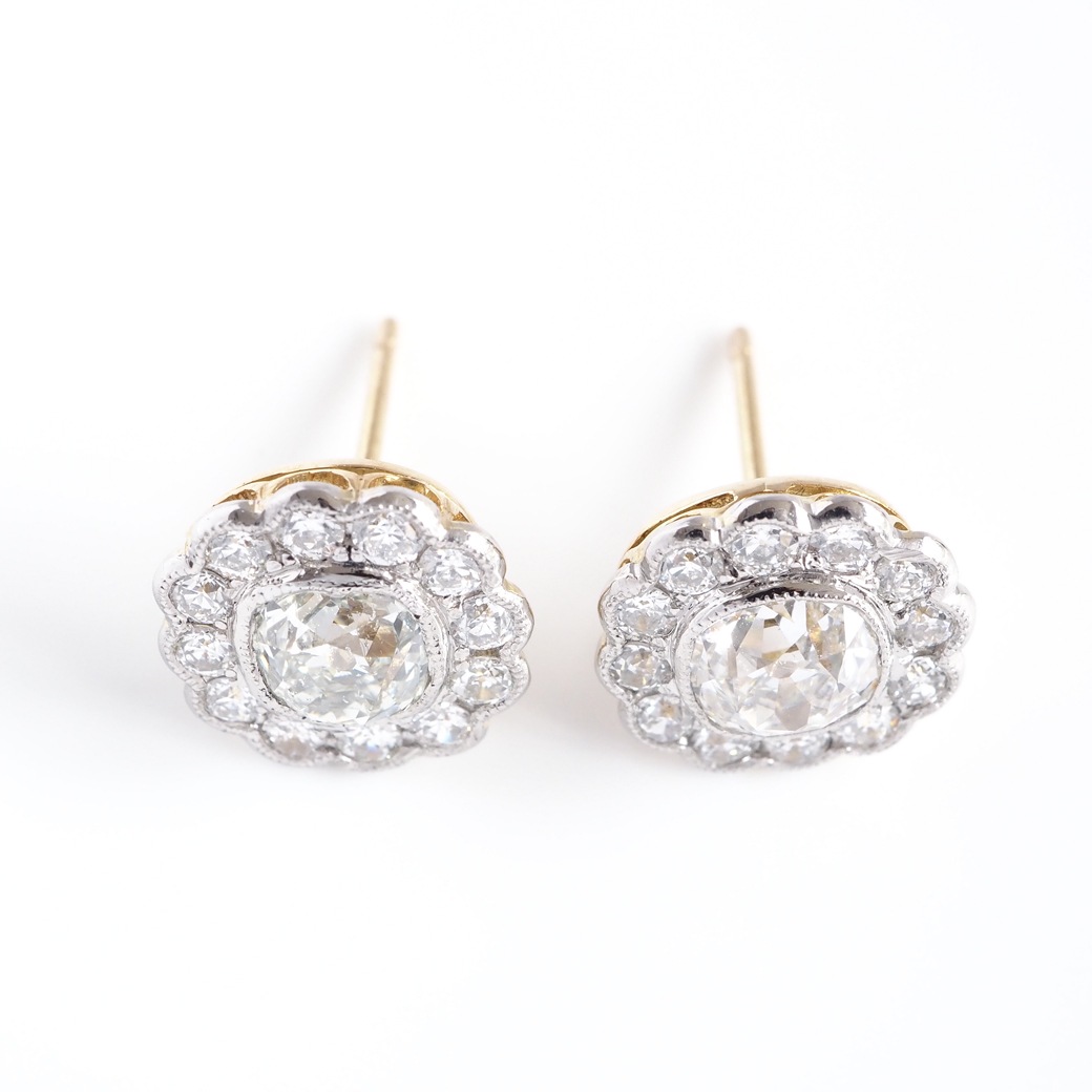 アンティークジュエリー リプロダクション City of London シティオブロンドン オールドマインカット ダイヤモンド クラスターピアス