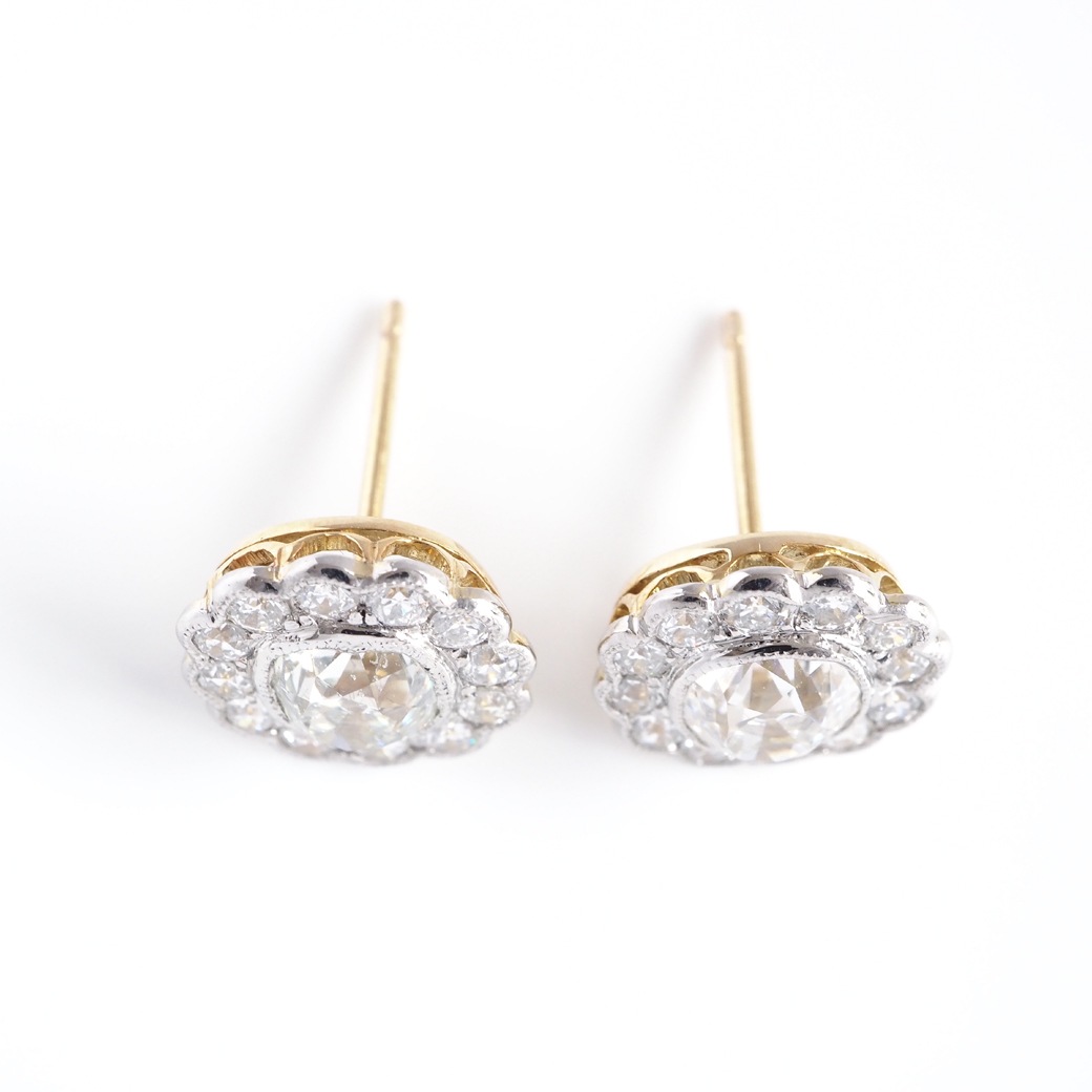 アンティークジュエリー リプロダクション City of London シティオブロンドン オールドマインカット ダイヤモンド クラスターピアス