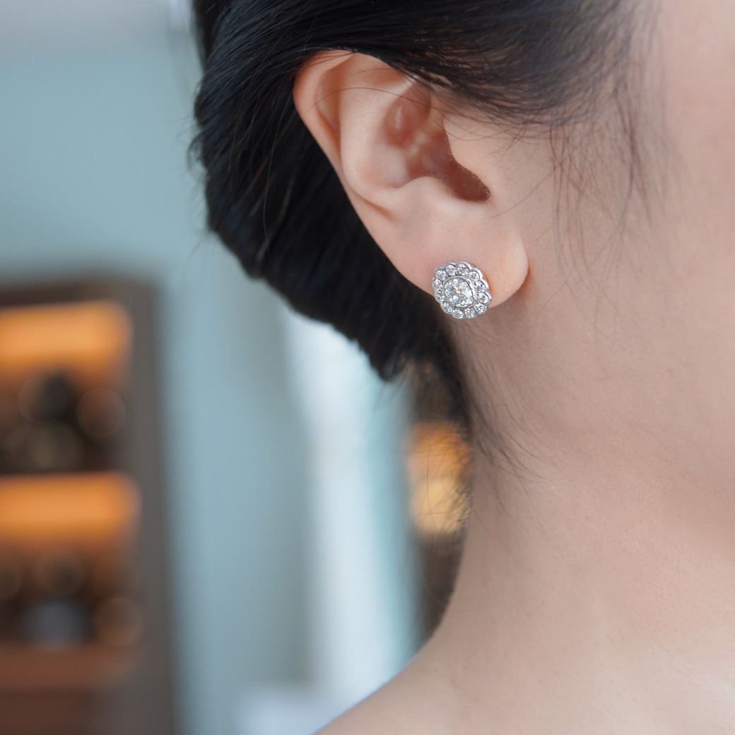 アンティークジュエリー リプロダクション City of London シティオブロンドン オールドマインカット ダイヤモンド クラスターピアス