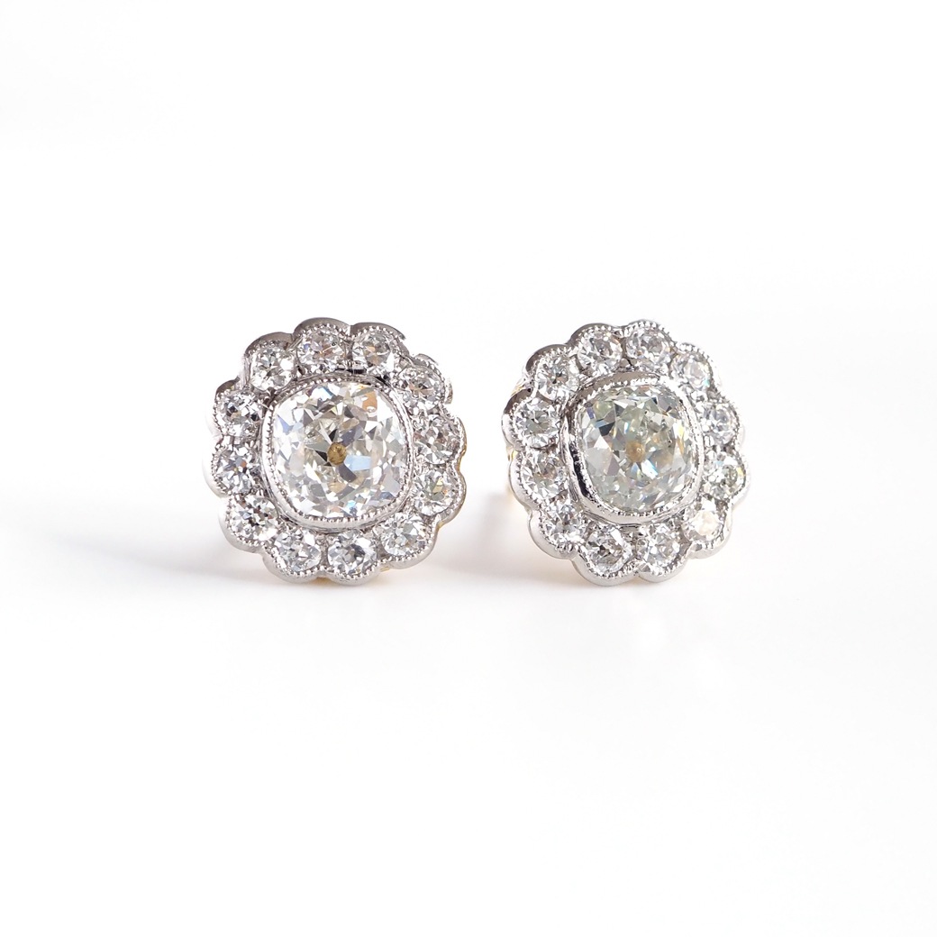 アンティークジュエリー リプロダクション City of London シティオブロンドン オールドマインカット ダイヤモンド クラスターピアス