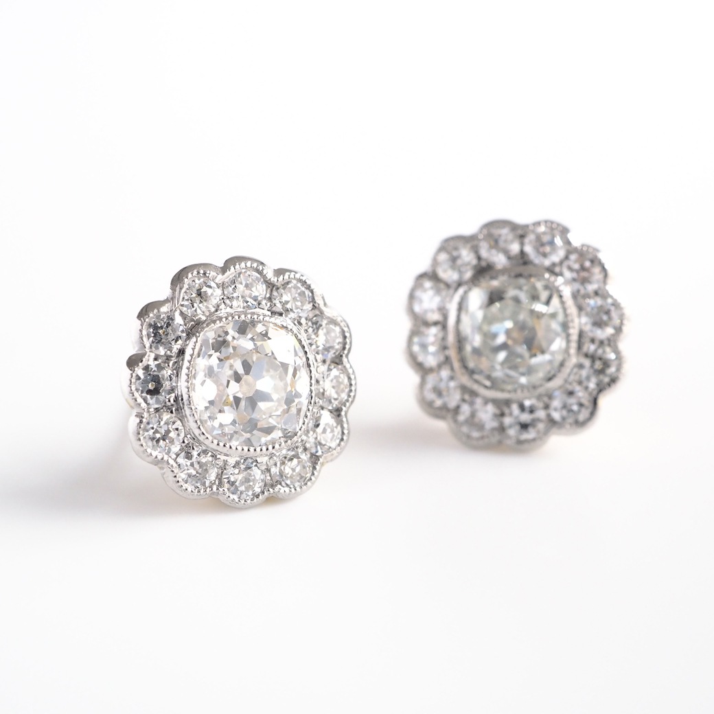 アンティークジュエリー リプロダクション City of London シティオブロンドン オールドマインカット ダイヤモンド クラスターピアス