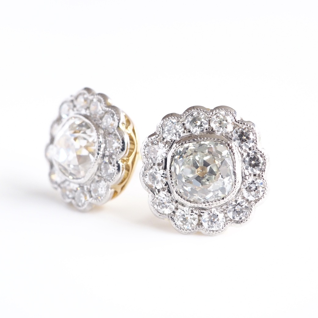 アンティークジュエリー リプロダクション City of London シティオブロンドン オールドマインカット ダイヤモンド クラスターピアス