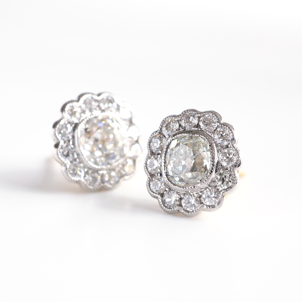 アンティークジュエリー リプロダクション City of London シティオブロンドン オールドマインカット ダイヤモンド クラスターピアス