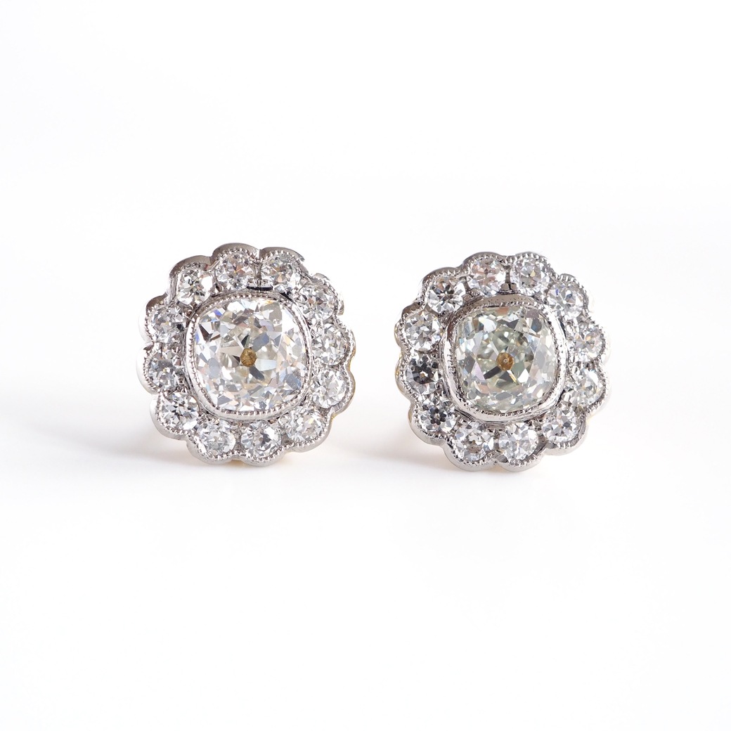 アンティークジュエリー リプロダクション City of London シティオブロンドン オールドマインカット ダイヤモンド クラスターピアス