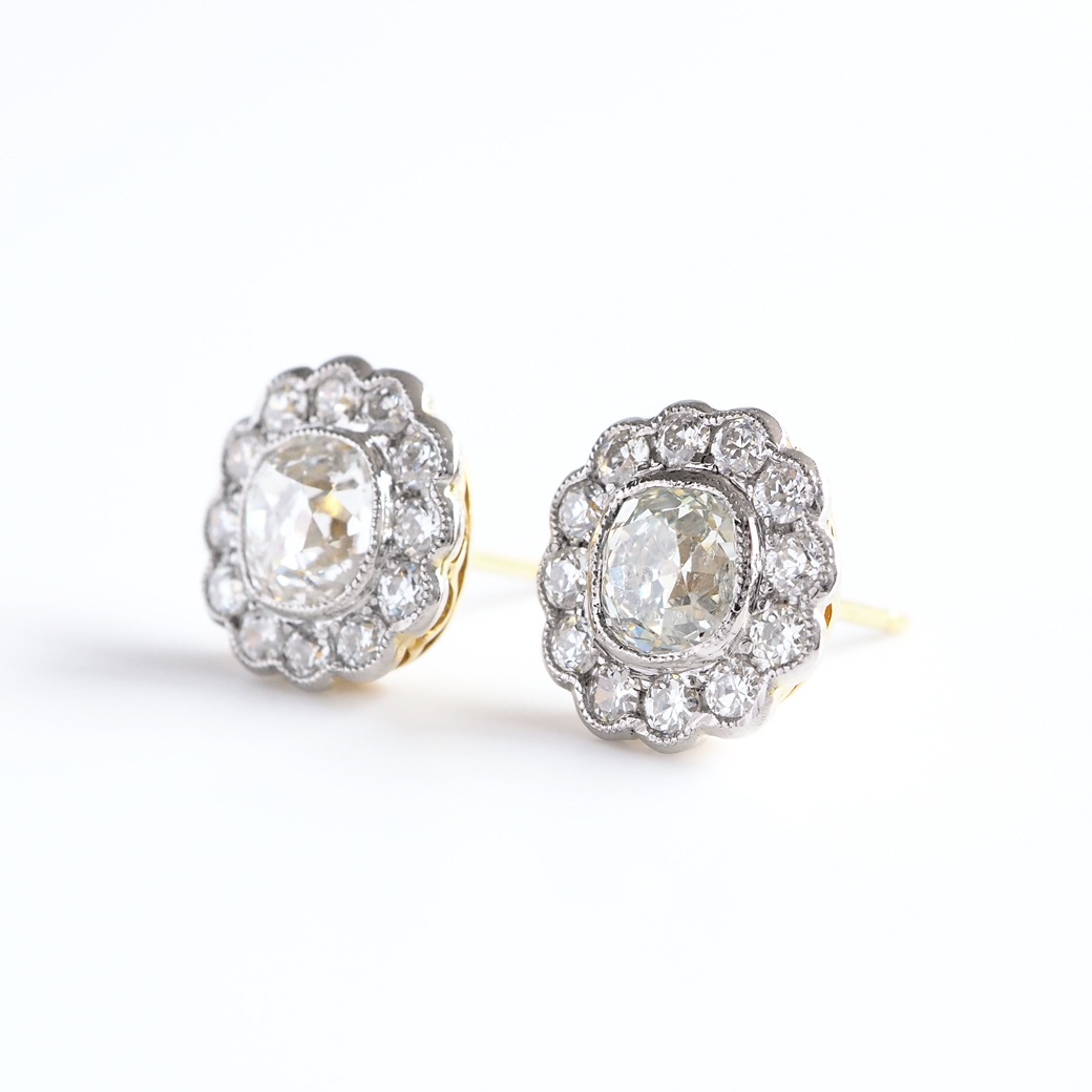 アンティークジュエリー リプロダクション City of London シティオブロンドン オールドマインカット ダイヤモンド クラスターピアス