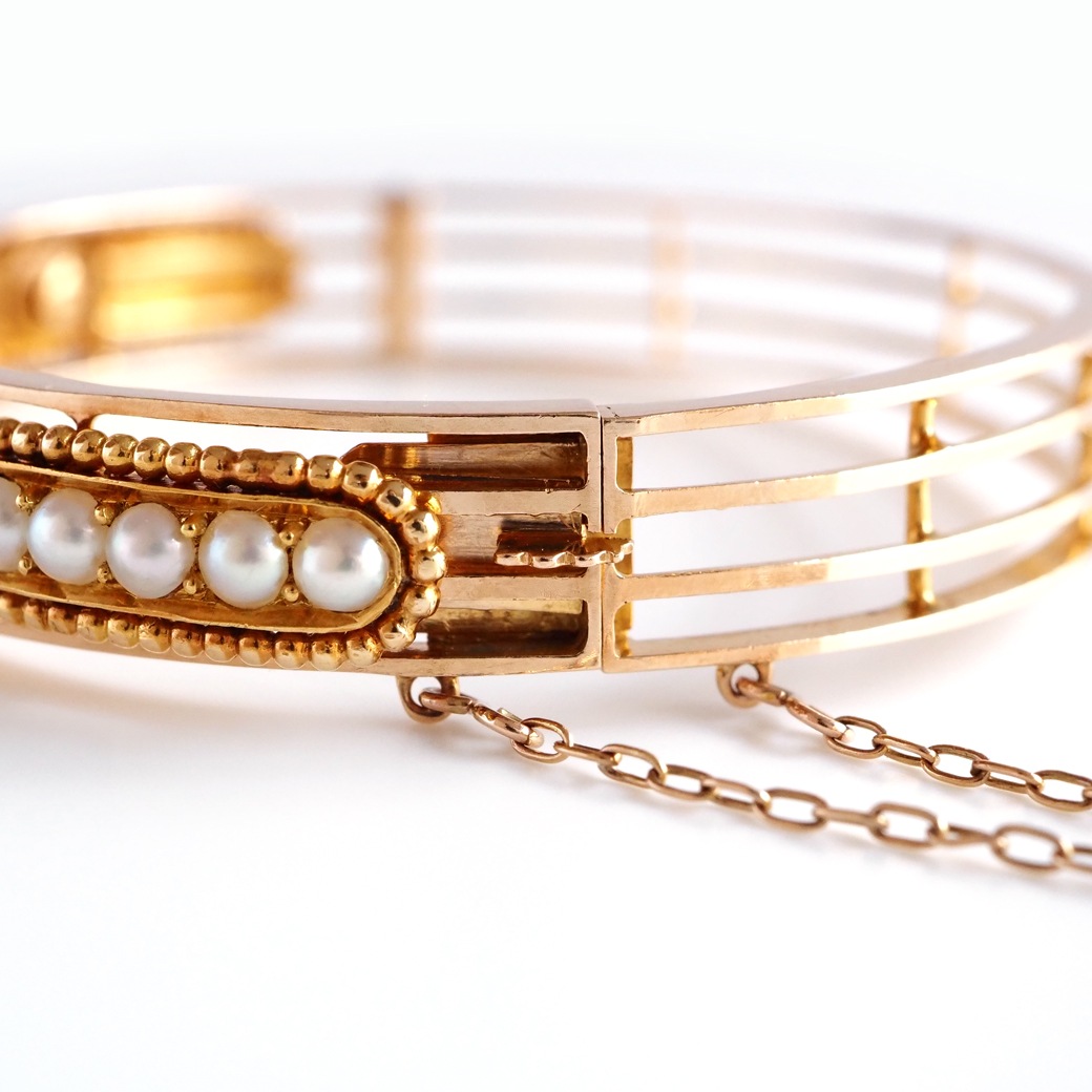 アンティークジュエリー ブレスレット パール ゴールド アンティークバングルブレスレット