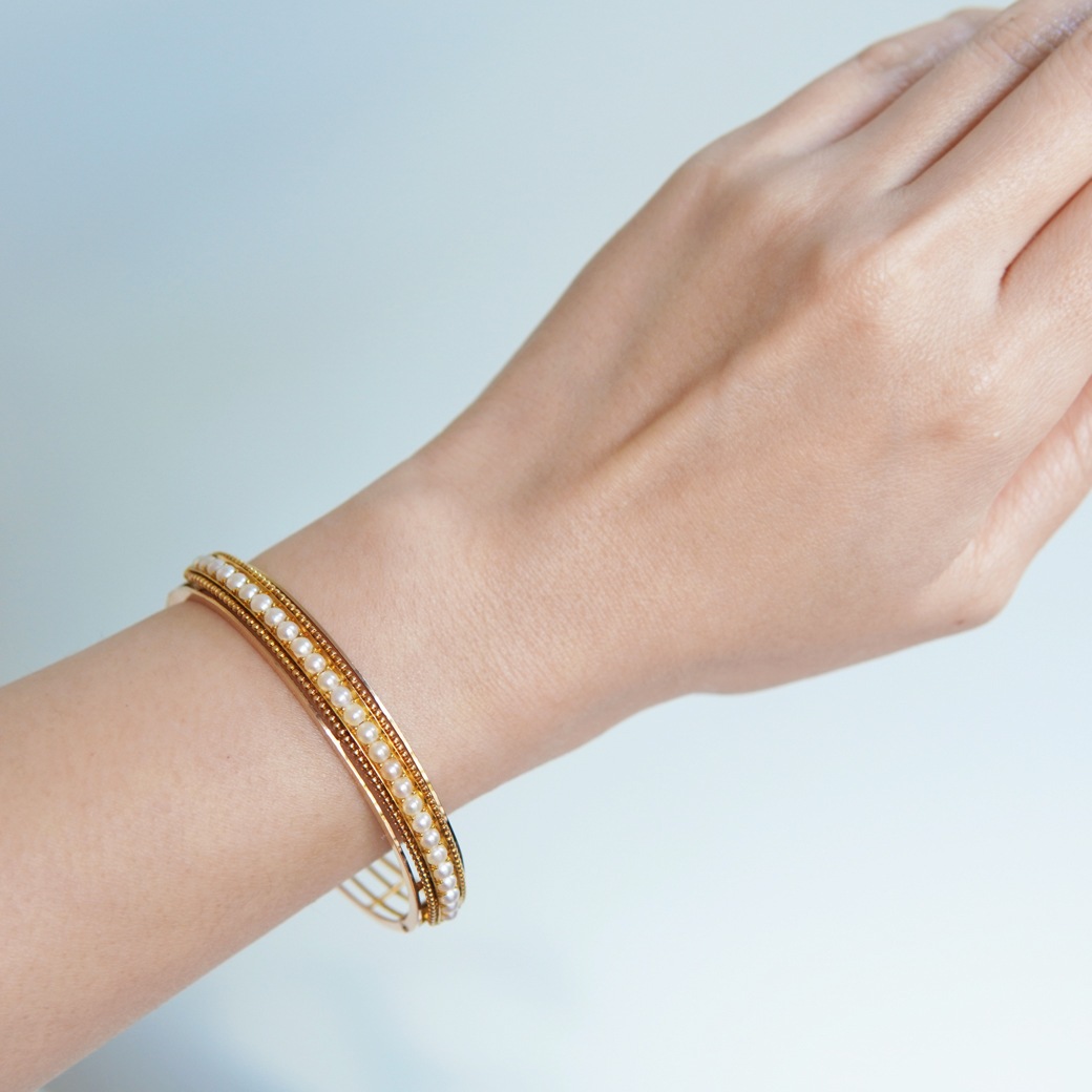 アンティークジュエリー ブレスレット パール ゴールド アンティークバングルブレスレット