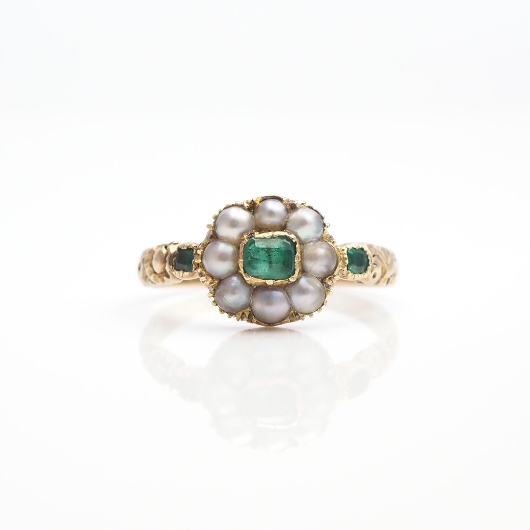 アンティークジュエリー リング エメラルド パール ゴールド ヴィクトリアンリング