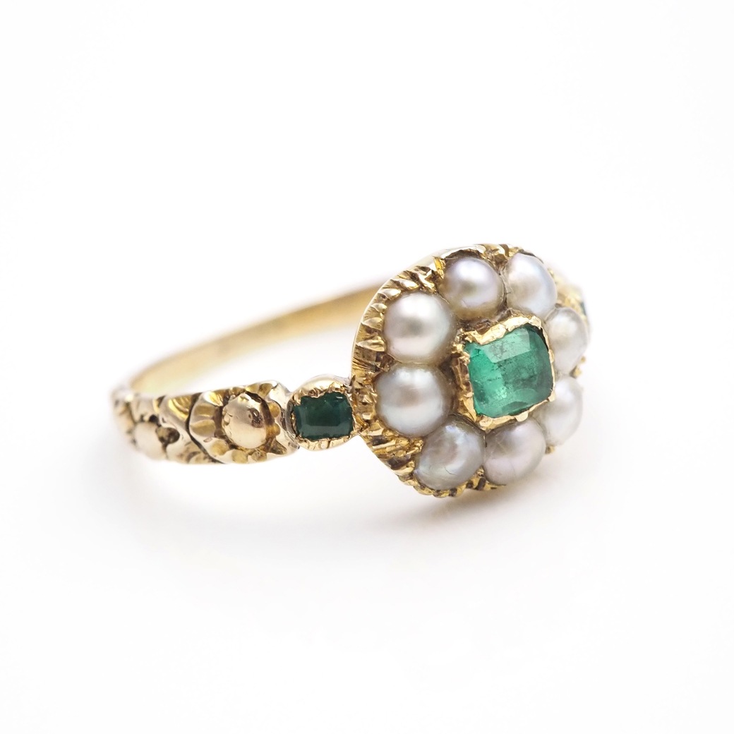 アンティークジュエリー リング エメラルド パール ゴールド ヴィクトリアンリング