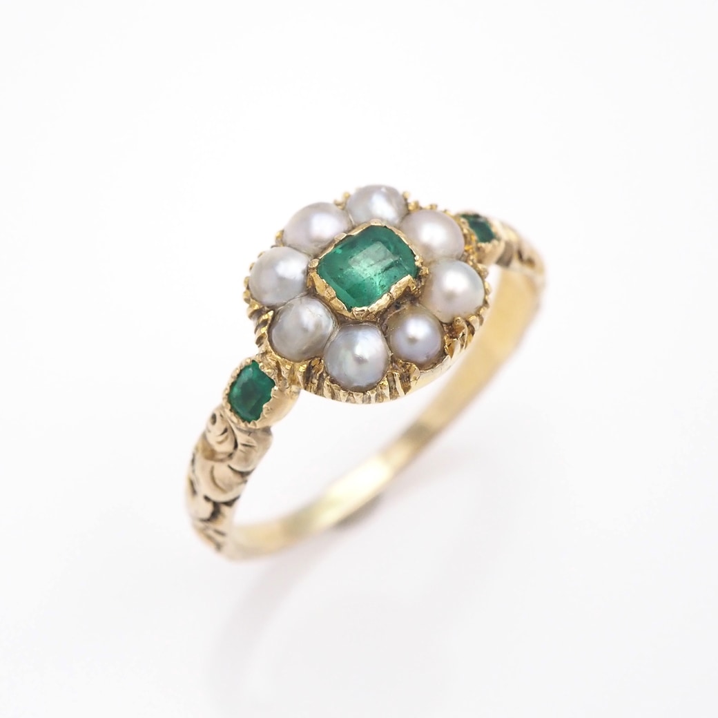 アンティークジュエリー リング エメラルド パール ゴールド ヴィクトリアンリング