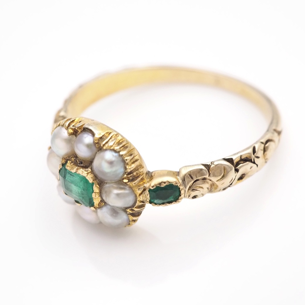 アンティークジュエリー リング エメラルド パール ゴールド ヴィクトリアンリング