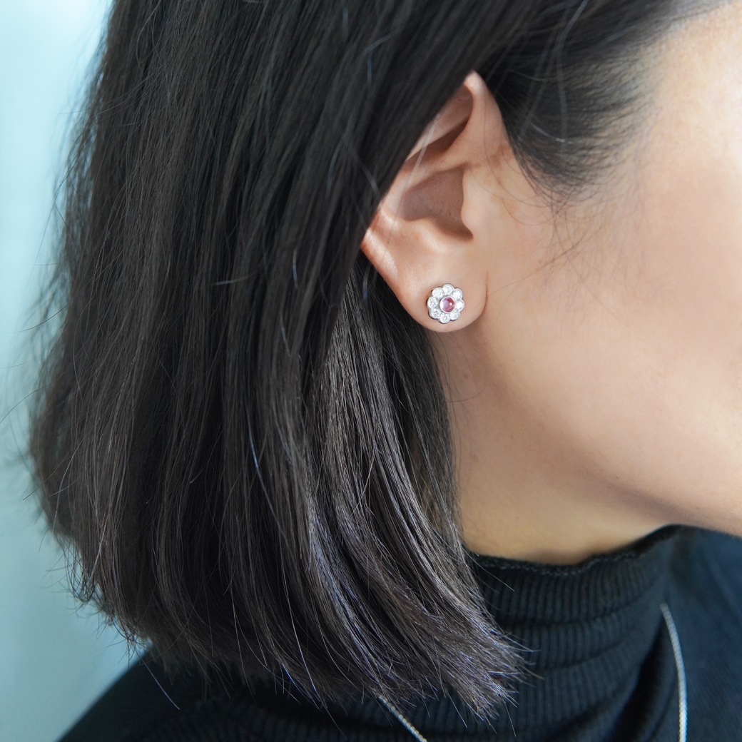 アンティークジュエリー リプロダクション City of London シティオブロンドン ピンクサファイア クラスターピアス