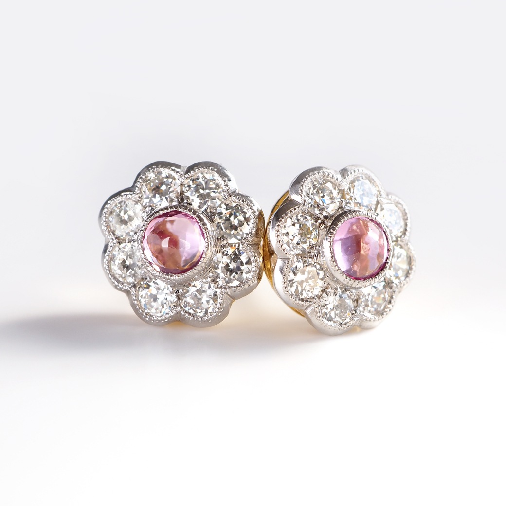 アンティークジュエリー リプロダクション City of London シティオブロンドン ピンクサファイア クラスターピアス