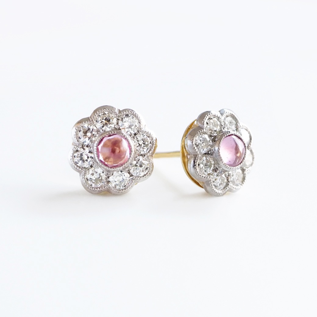 アンティークジュエリー リプロダクション City of London シティオブロンドン ピンクサファイア クラスターピアス