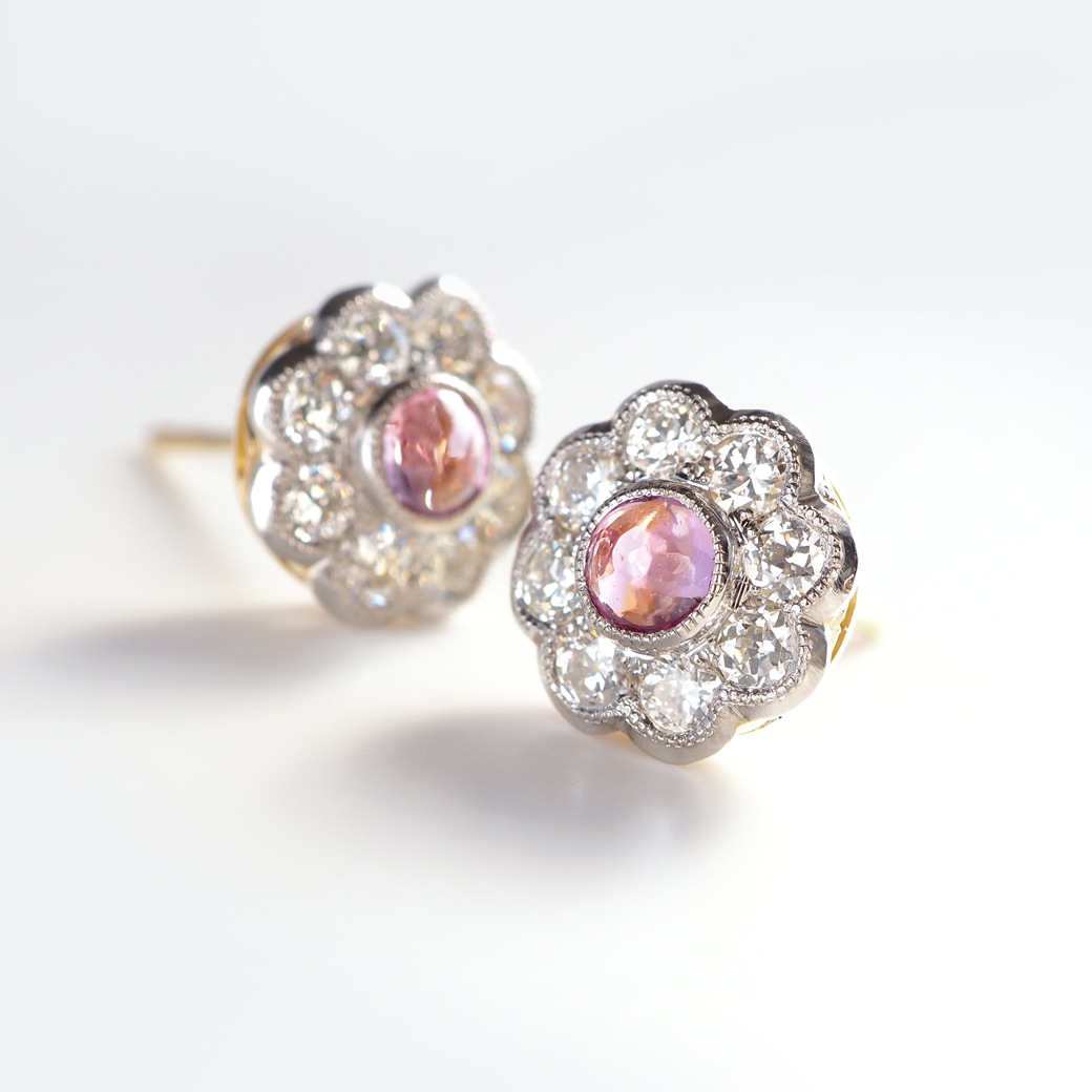 アンティークジュエリー リプロダクション City of London シティオブロンドン ピンクサファイア クラスターピアス