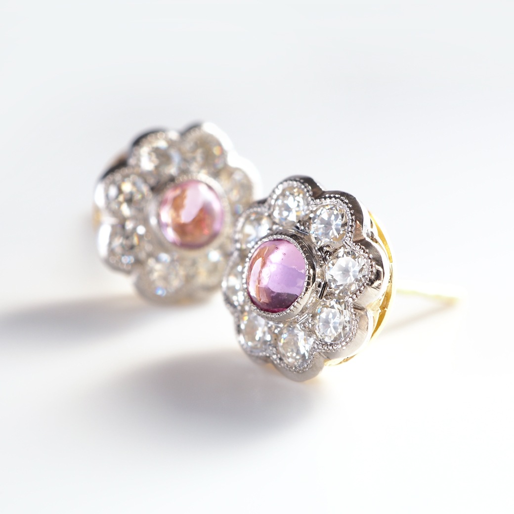 アンティークジュエリー リプロダクション City of London シティオブロンドン ピンクサファイア クラスターピアス