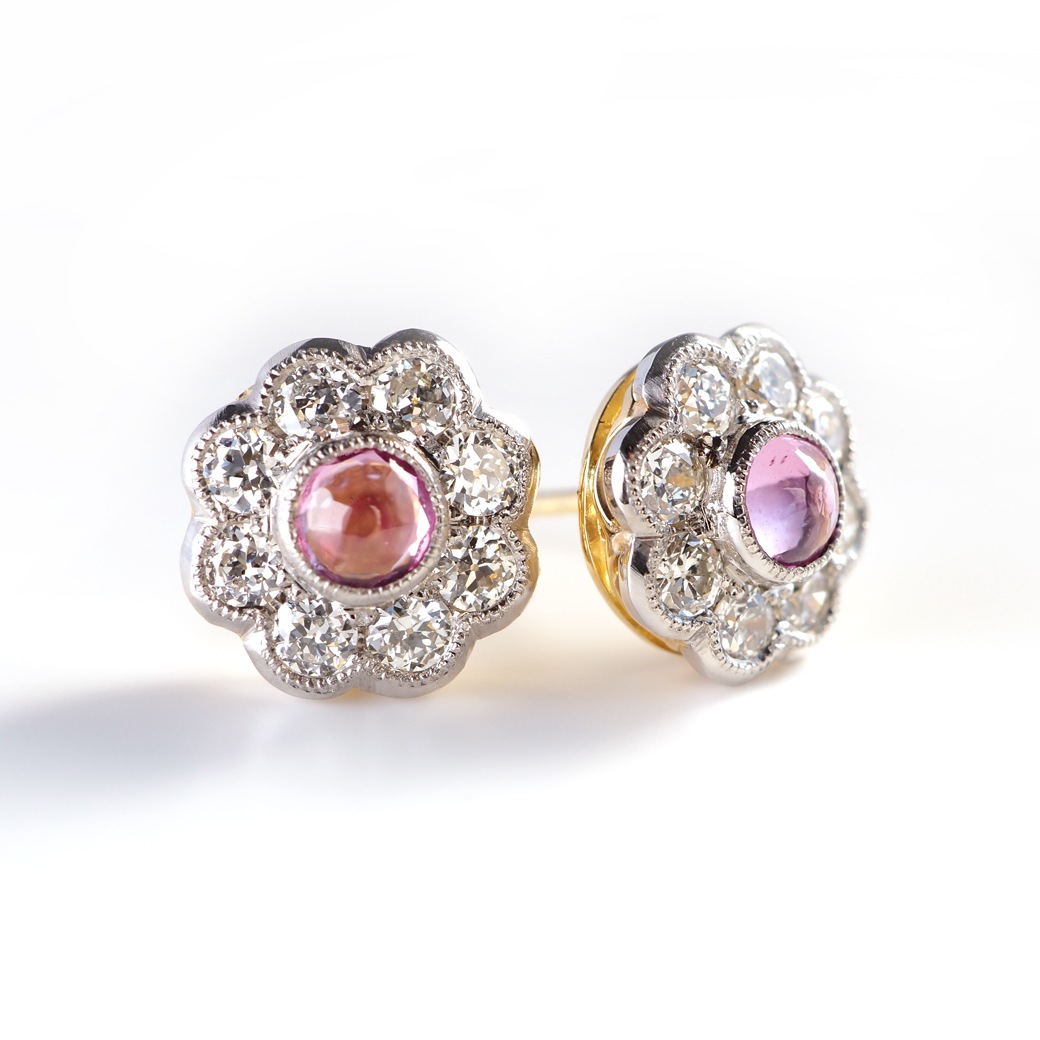 アンティークジュエリー リプロダクション City of London シティオブロンドン ピンクサファイア クラスターピアス