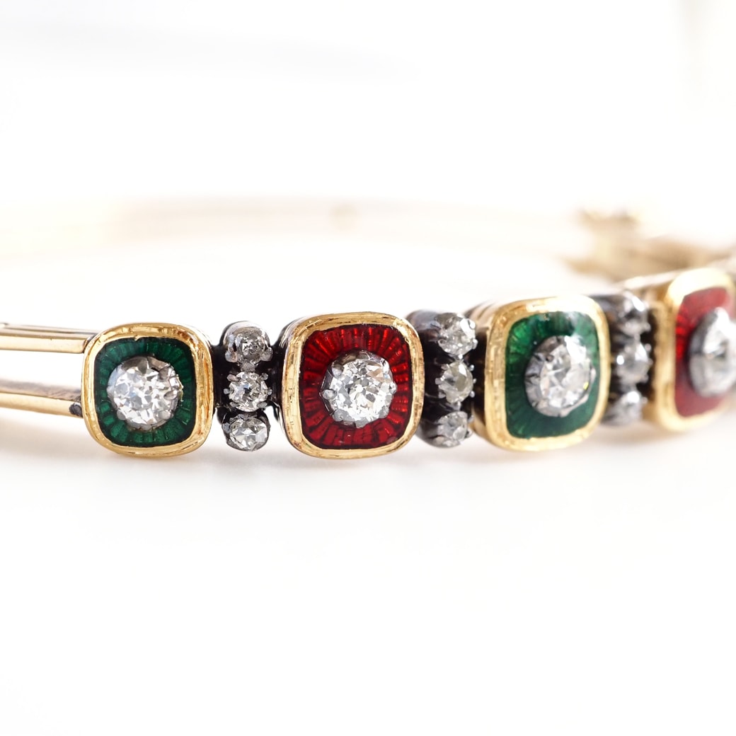 アンティークジュエリー ブレスレット エナメル装飾 ダイヤモンド アンティークバングル