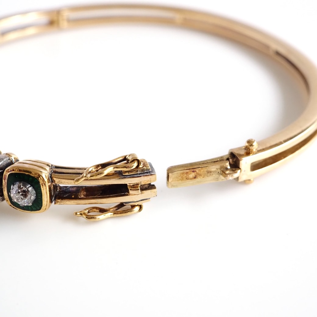 アンティークジュエリー ブレスレット エナメル装飾 ダイヤモンド アンティークバングル