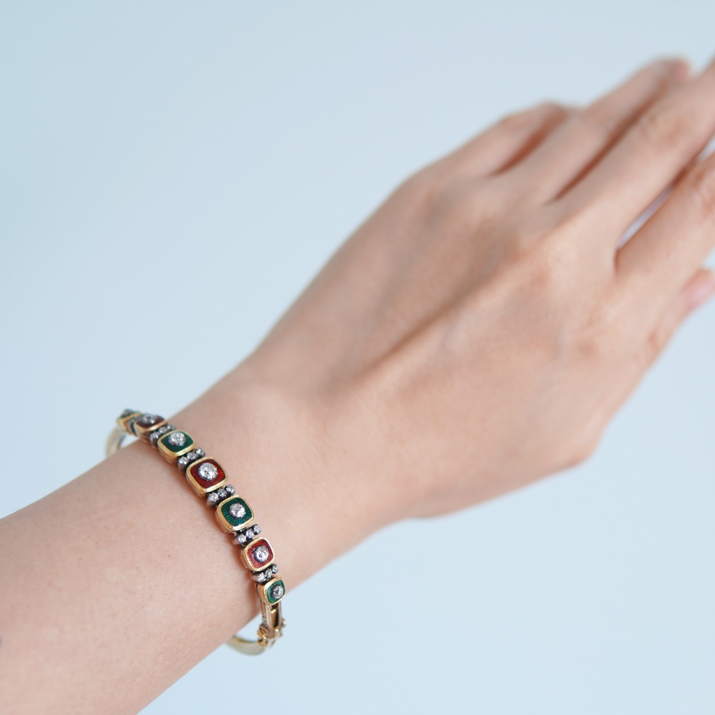 アンティークジュエリー ブレスレット エナメル装飾 ダイヤモンド アンティークバングル