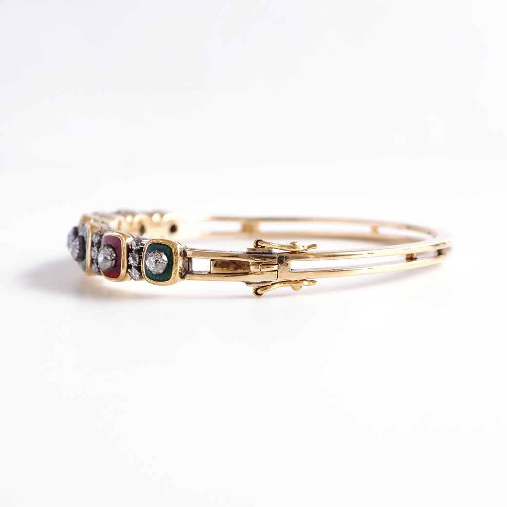 アンティークジュエリー ブレスレット エナメル装飾 ダイヤモンド アンティークバングル