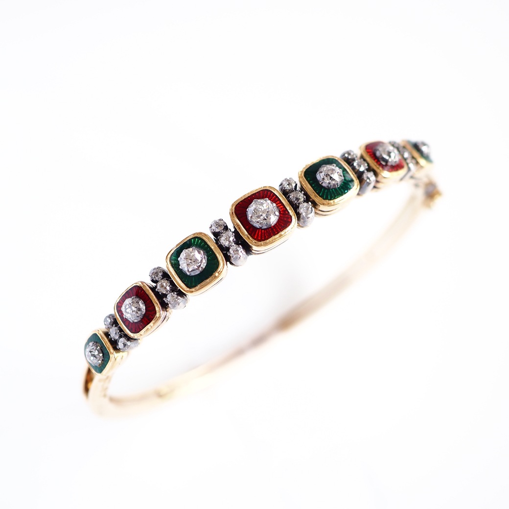 アンティークジュエリー ブレスレット エナメル装飾 ダイヤモンド アンティークバングル