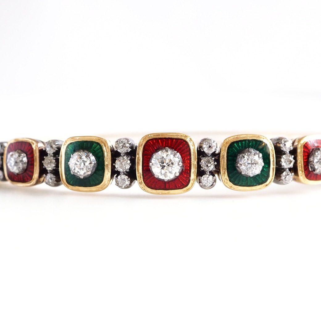 アンティークジュエリー ブレスレット エナメル装飾 ダイヤモンド アンティークバングル