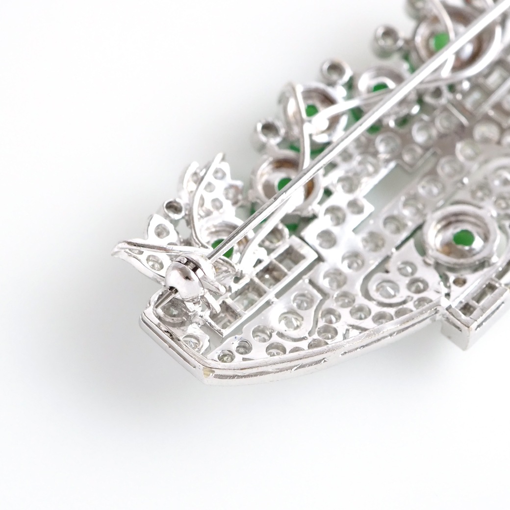 アンティークジュエリー ブローチ 翡翠 ダイヤモンド ヴィンテージブローチ