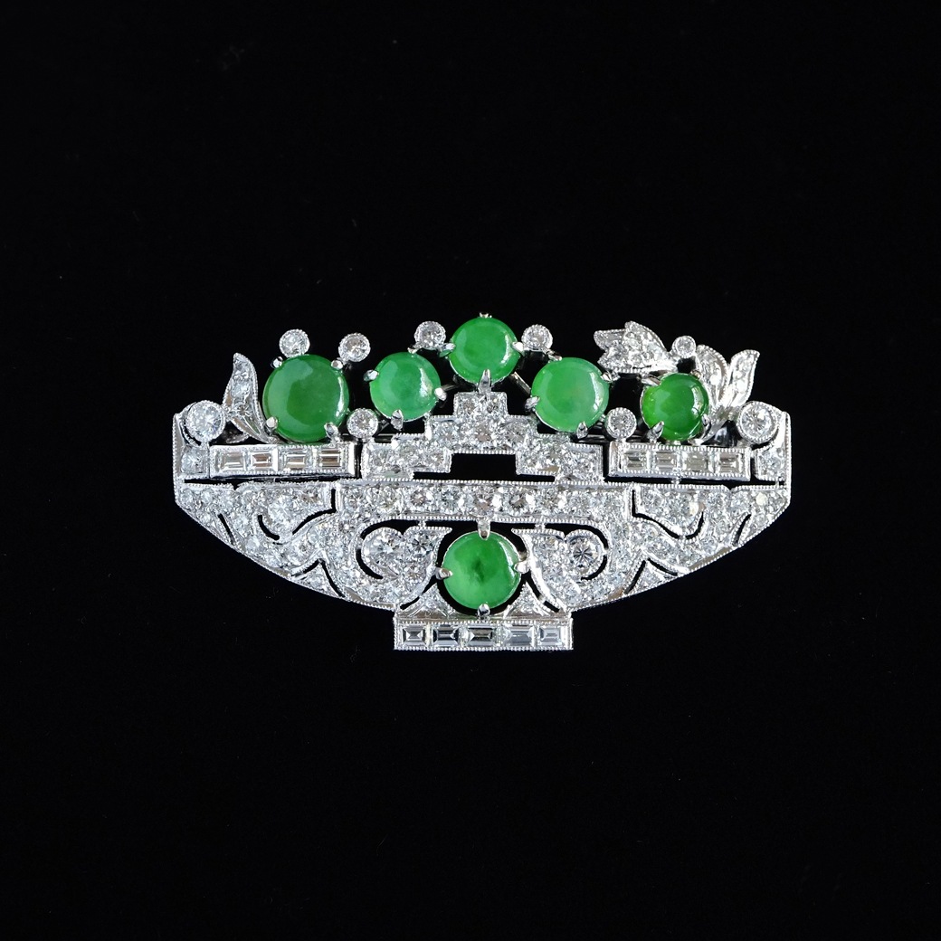 アンティークジュエリー ブローチ 翡翠 ダイヤモンド ヴィンテージブローチ