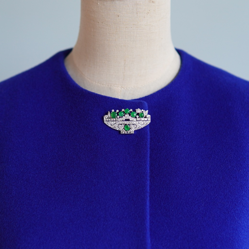 アンティークジュエリー ブローチ 翡翠 ダイヤモンド ヴィンテージブローチ