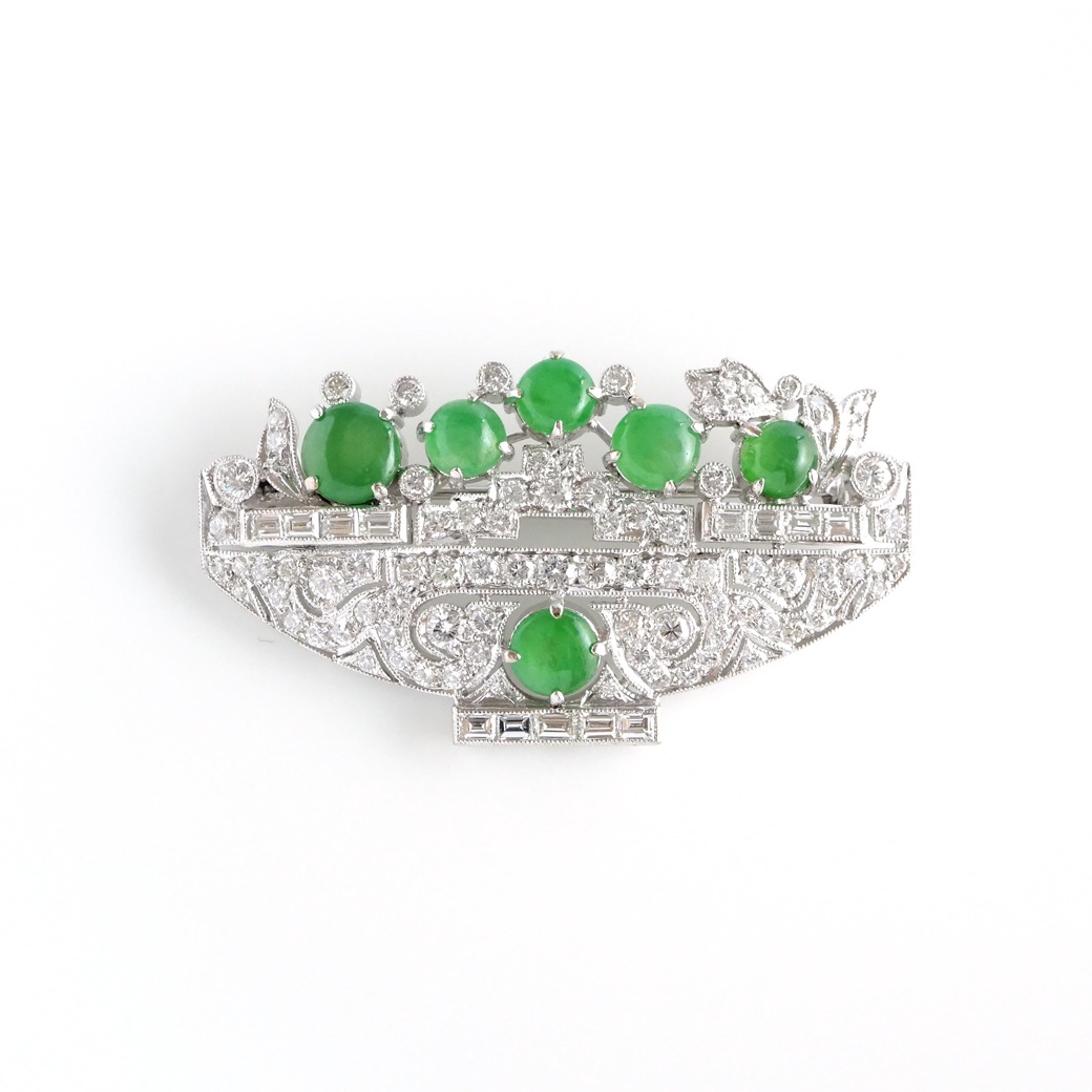 アンティークジュエリー ブローチ 翡翠 ダイヤモンド ヴィンテージブローチ