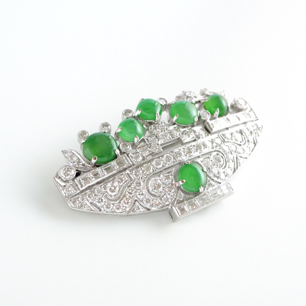 アンティークジュエリー ブローチ 翡翠 ダイヤモンド ヴィンテージブローチ