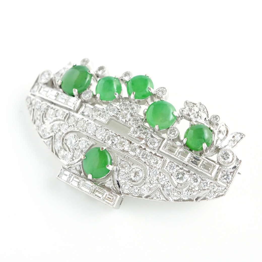 アンティークジュエリー ブローチ 翡翠 ダイヤモンド ヴィンテージブローチ