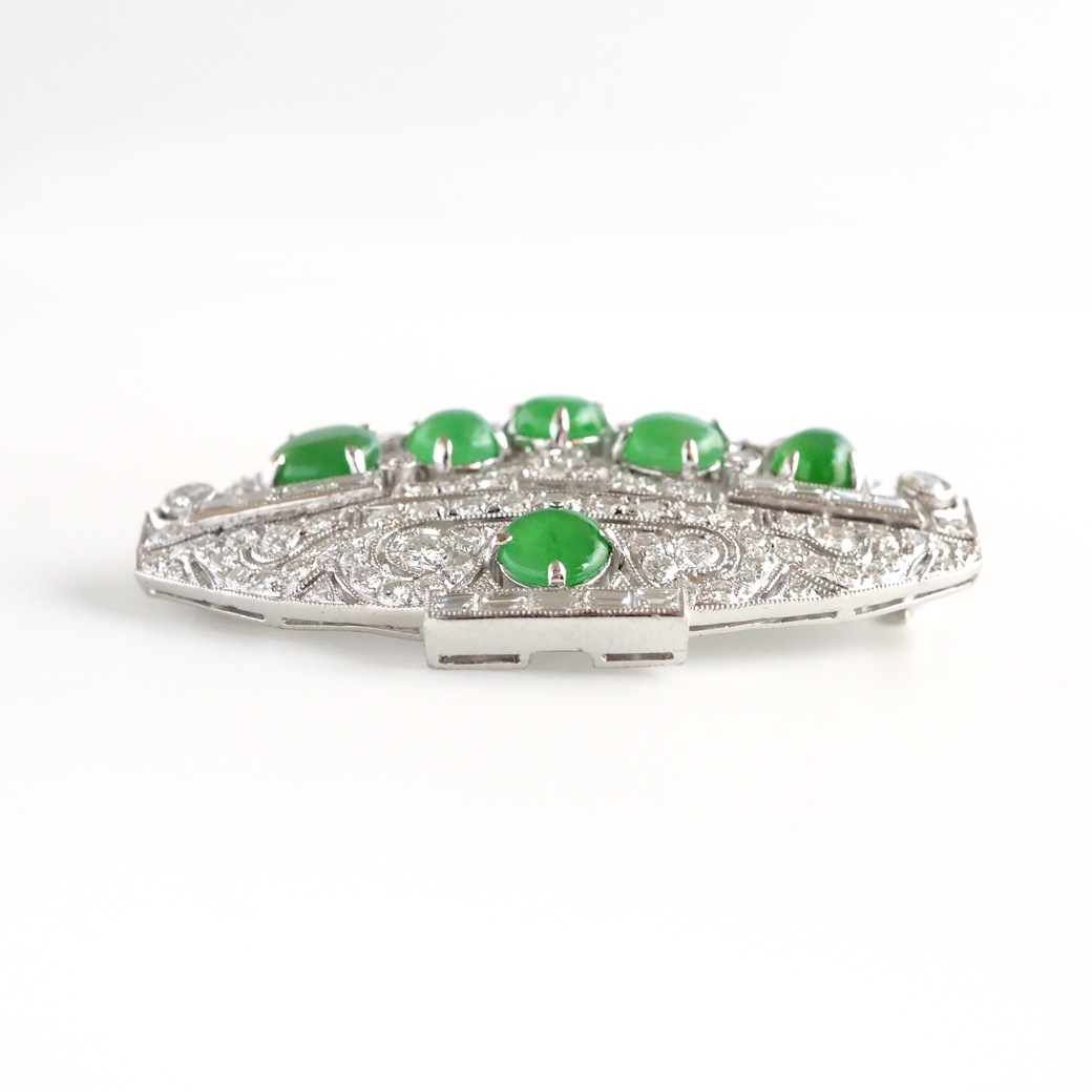 アンティークジュエリー ブローチ 翡翠 ダイヤモンド ヴィンテージブローチ