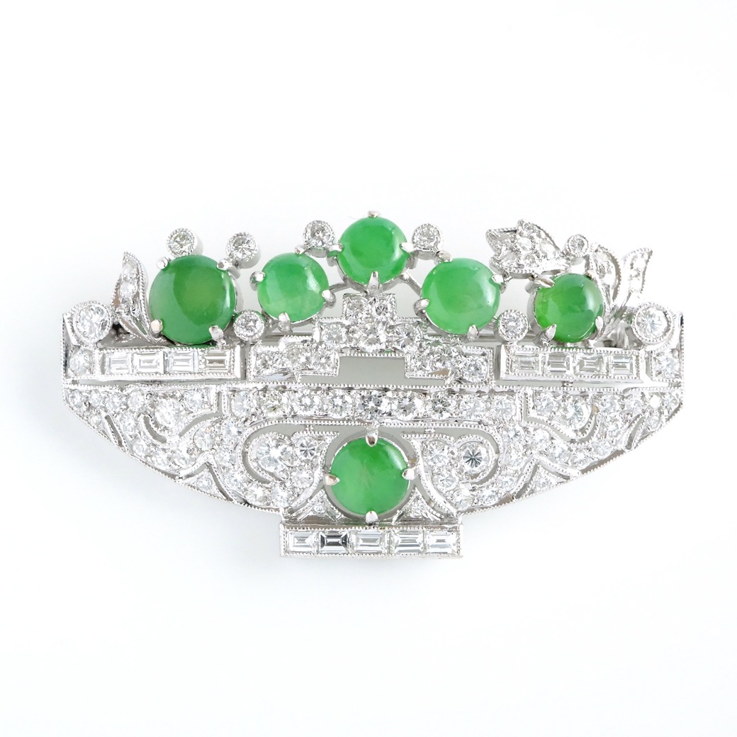 アンティークジュエリー ブローチ 翡翠 ダイヤモンド ヴィンテージブローチ