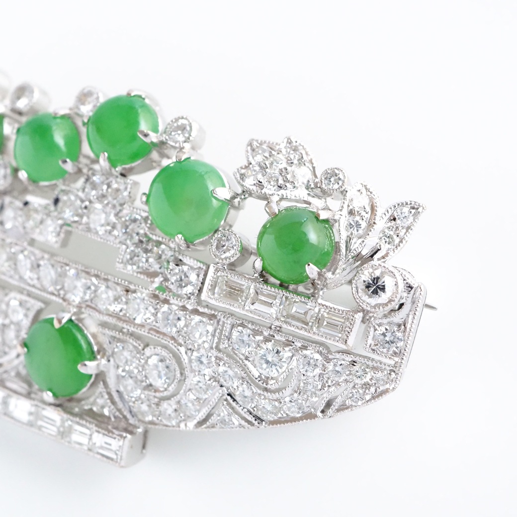 アンティークジュエリー ブローチ 翡翠 ダイヤモンド ヴィンテージブローチ