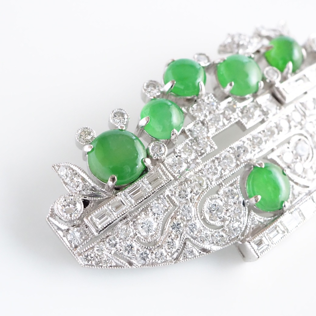 アンティークジュエリー ブローチ 翡翠 ダイヤモンド ヴィンテージブローチ