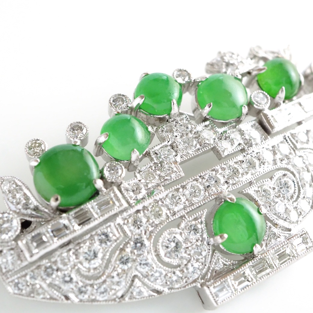 アンティークジュエリー ブローチ 翡翠 ダイヤモンド ヴィンテージブローチ