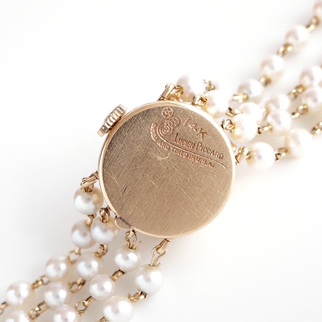 アンティークウォッチ ルシアンピカール パール装飾 ラウンドケース カバーウォッチ パールブレスレット