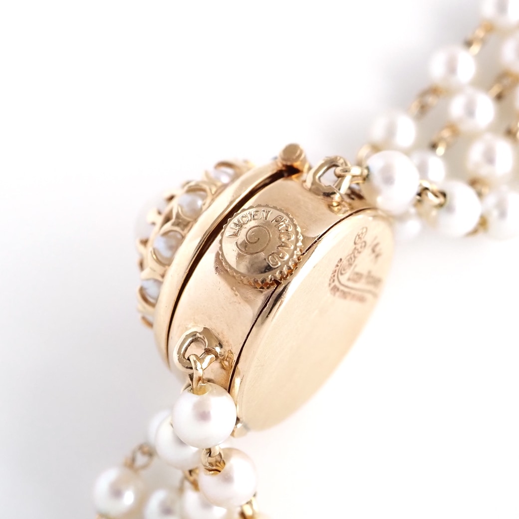 アンティークウォッチ ルシアンピカール パール装飾 ラウンドケース カバーウォッチ パールブレスレット